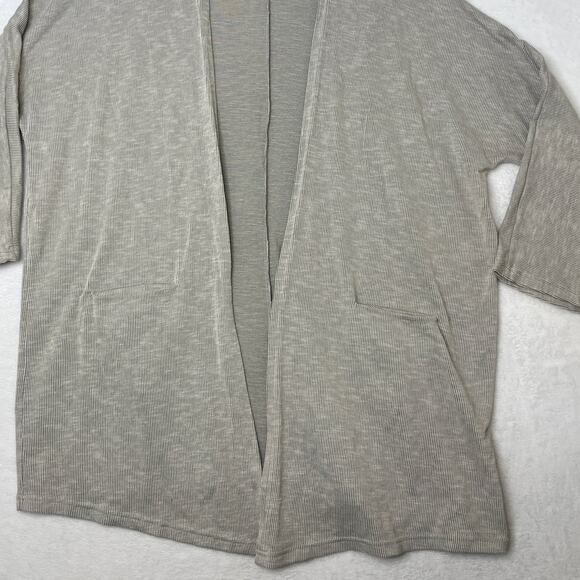 DONNI Anthropologie Gray Rib Knit Cotton Kimono Open Cardigan Robe Loungewear - Picture 2 of 5